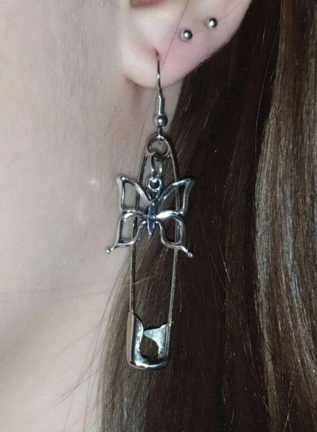 Safety Pin Butterfly Earrings