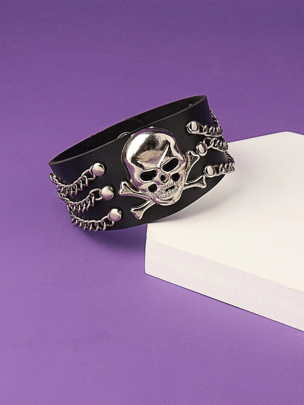 PU Leather Skull and Crossbones Bracelet