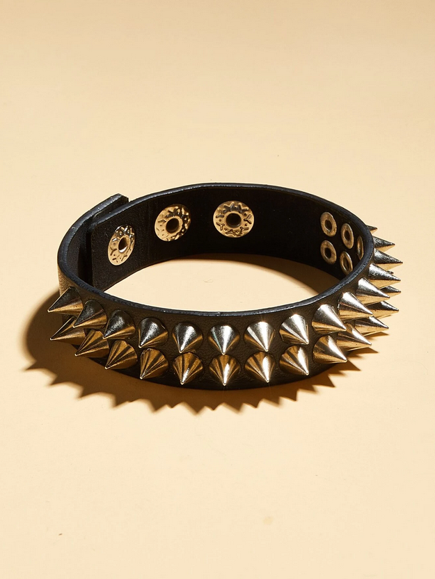 PU Leather Dual Spike Row Bracelet