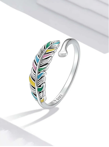 Colorful Leaf Adjustable Sterling Silver Ring
