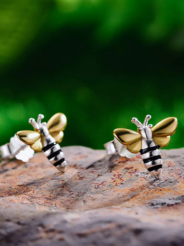 Honey Bee Sterling Silver Earrings