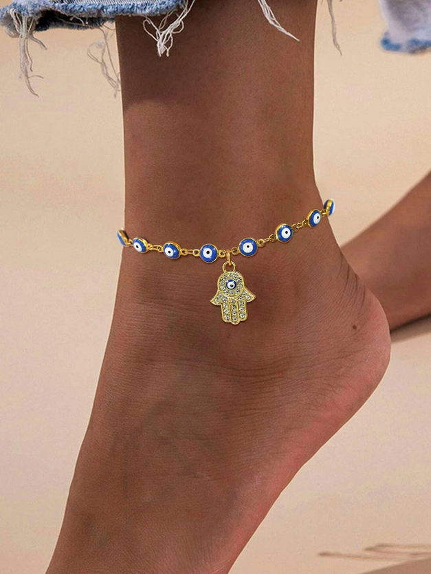 Hamsa Hand and Eye Chain Anklet