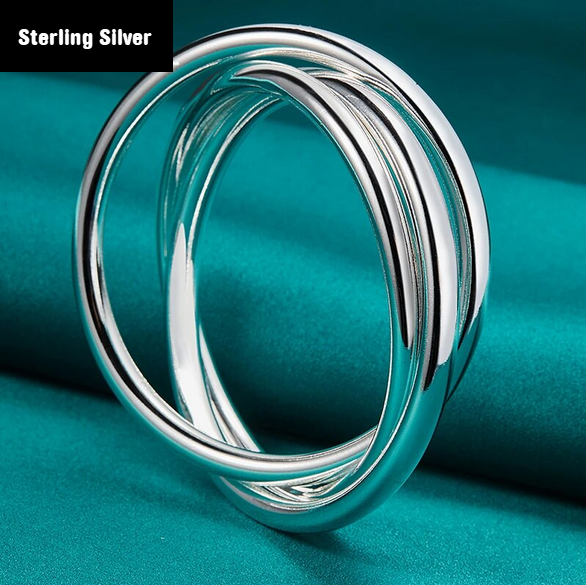 Sterling Silver 925 Three Ring Bangle
