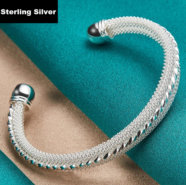 Sterling Silver 925 Woven Mesh Bangle