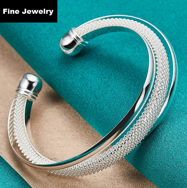 Sterling Silver 925 Reticulated Smooth Bangle