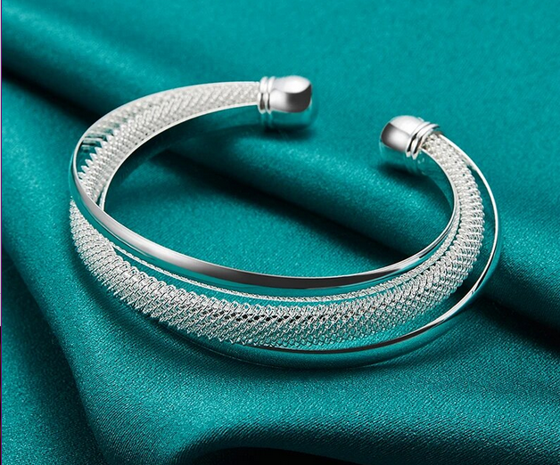 Sterling Silver 925 Reticulated Smooth Bangle