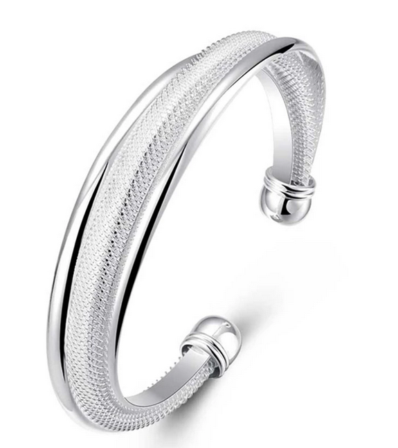 Sterling Silver 925 Reticulated Smooth Bangle