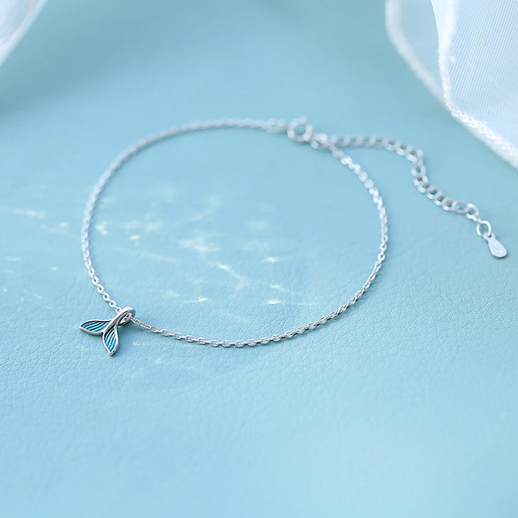Blue Sterling Silver Mermaid Tail Anklet