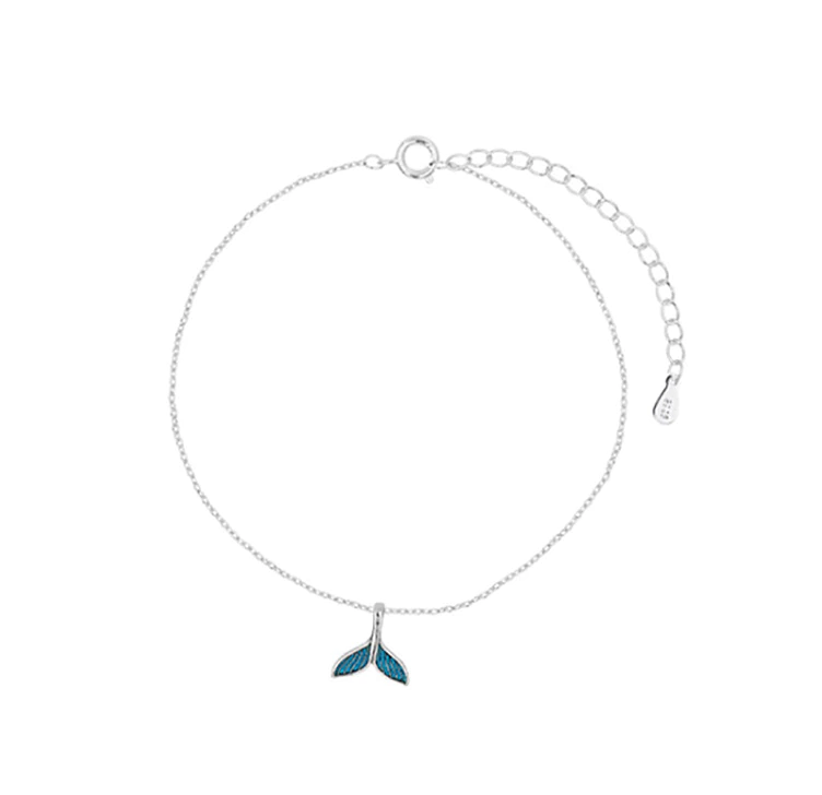 Blue Sterling Silver Mermaid Tail Anklet
