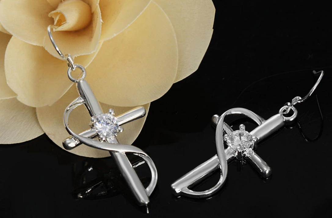 AAA Zircon Cross Earrings - Sterling Silver