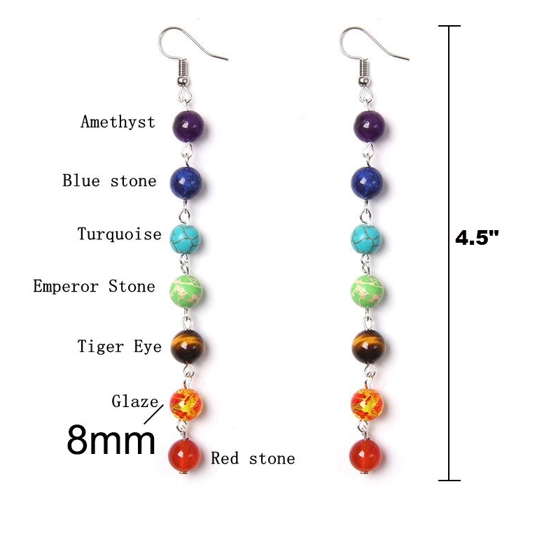 Rainbow Chakra 7 Stone Drop Earrings