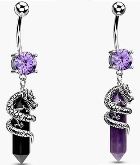 Chinese Dragon Naval Stone Naval Belly Ring (Black or Purple)