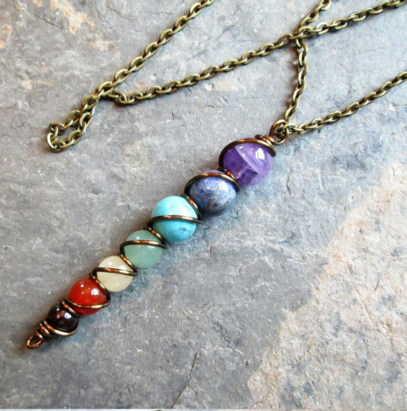 7 Chakra Natural Gemstone Wire Wrapped Necklace