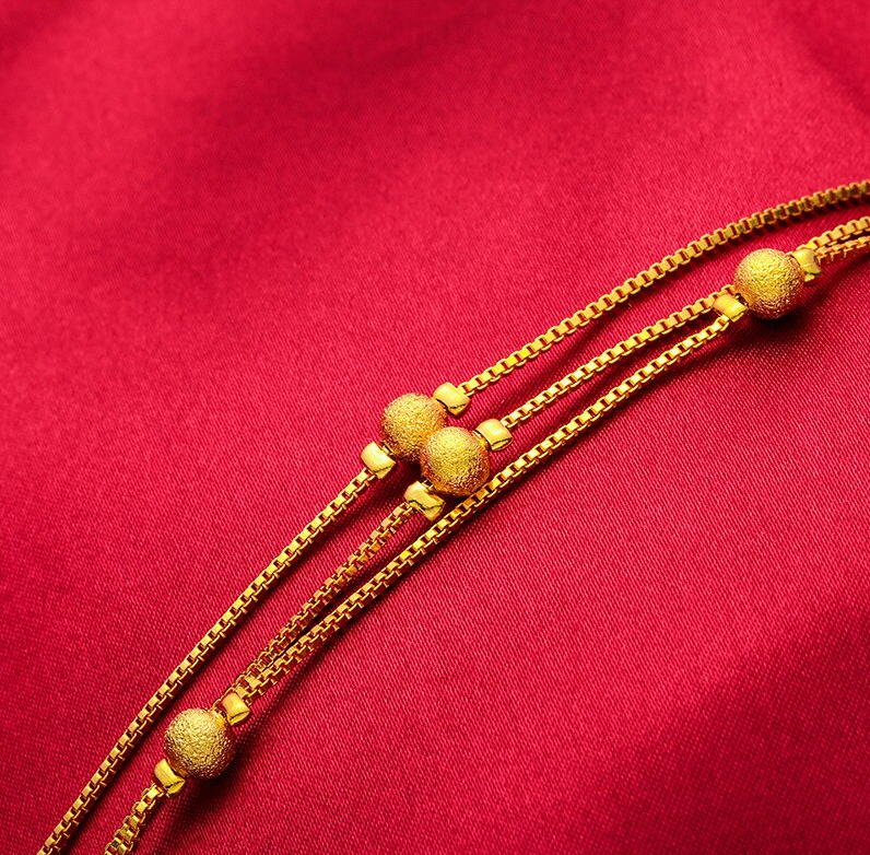 Boho Bead Chain Anklet 24K Gold Plated