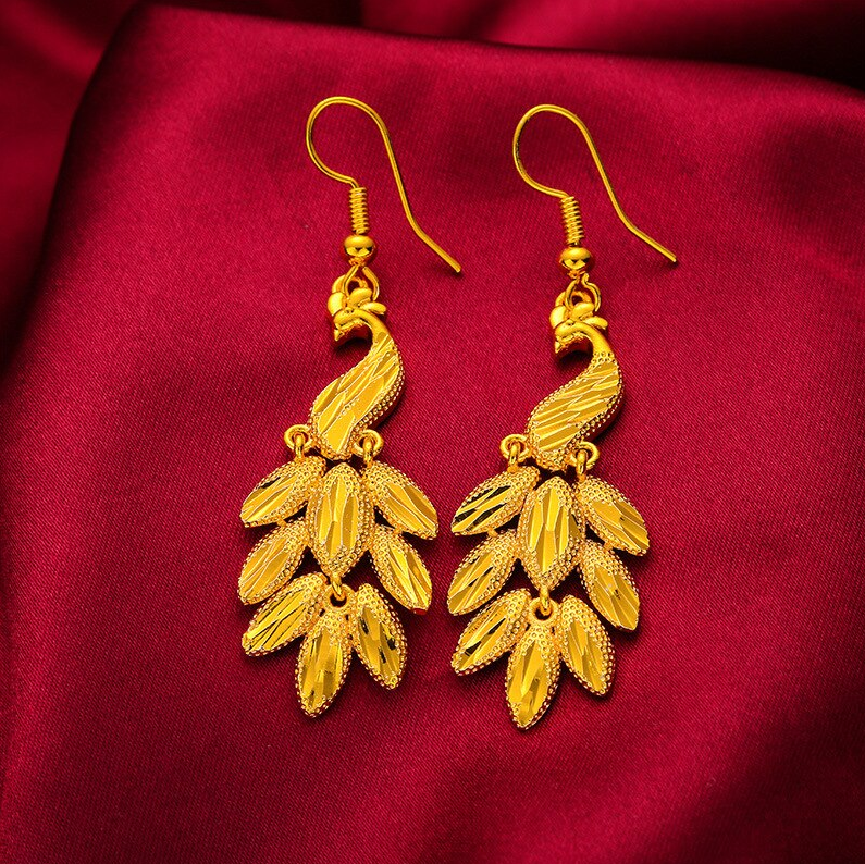 Gold Peacock Earrings 24K Gold Plated