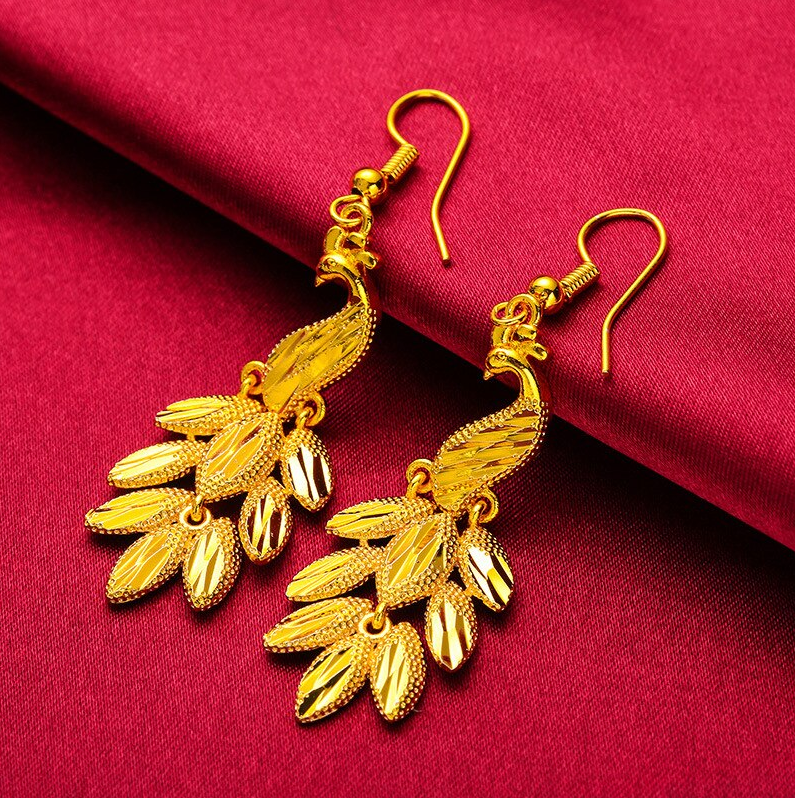 Gold Peacock Earrings 24K Gold Plated