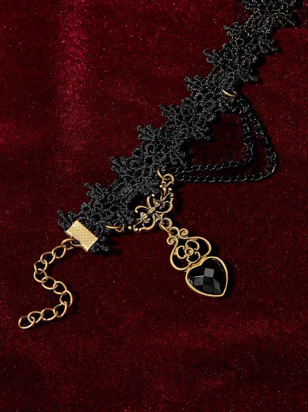 Goth Black Heart Lace Anklet