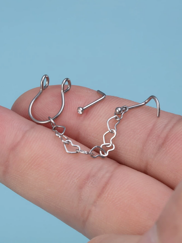 Heart Chain Nose Rings