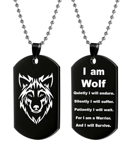Nordic Wolf Head Dog Tag Necklace