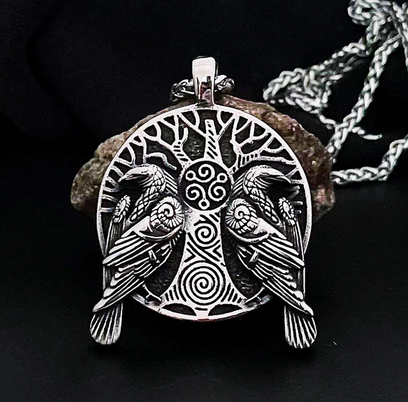 Norse Viking Ravens Tree Of Life Amulet Necklace