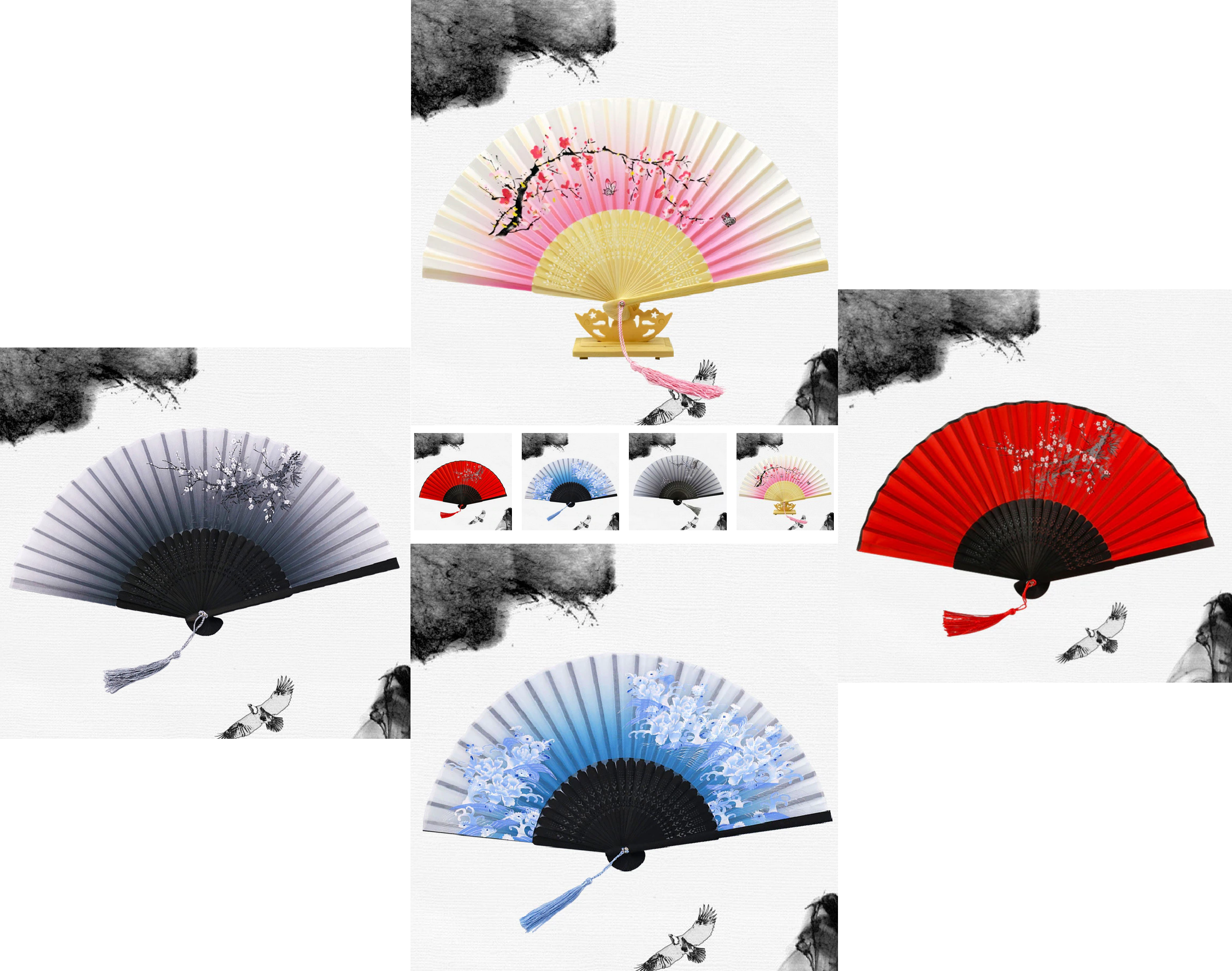 Oriental Silk Decorative Hand Fan (4 Styles)
