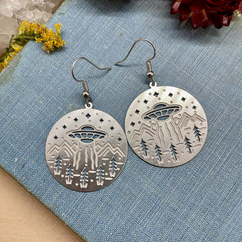 UFO UAP Hovering Over Forest Earrings