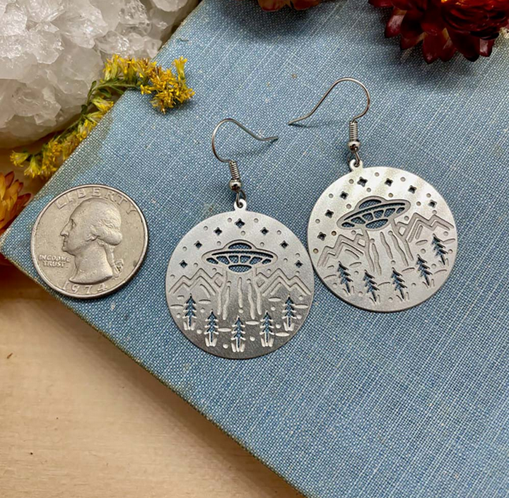 UFO UAP Hovering Over Forest Earrings