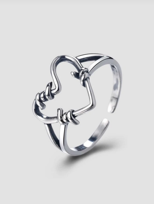 Barb Wire Heart Sterling Silver Adjustable Ring