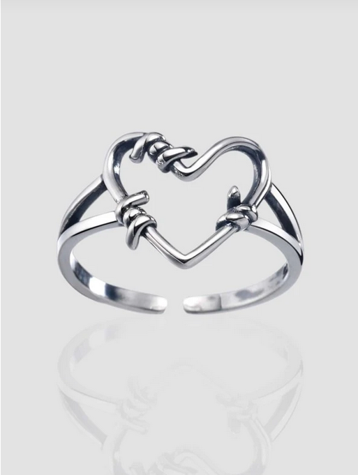 Barb Wire Heart Sterling Silver Adjustable Ring