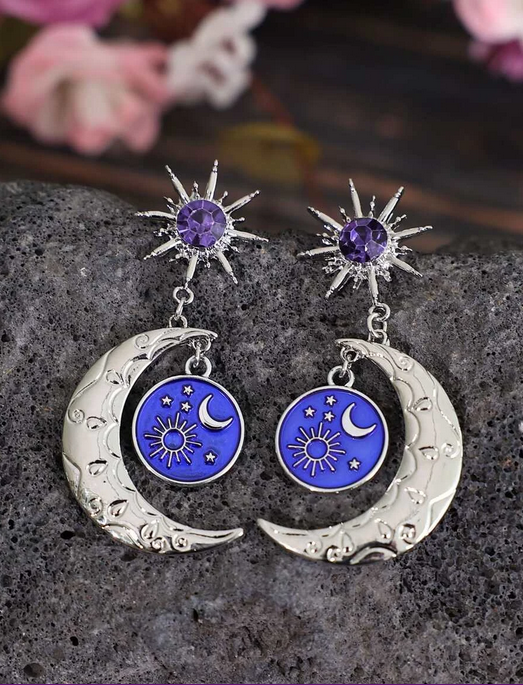Starburst Celestial Crescent Moon Earrings (Gold or Silver)