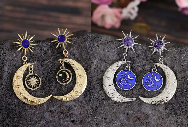 Starburst Celestial Crescent Moon Earrings (Gold or Silver)