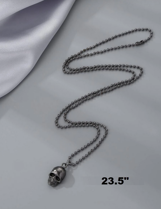 Gunmetal Grey Skull Necklace