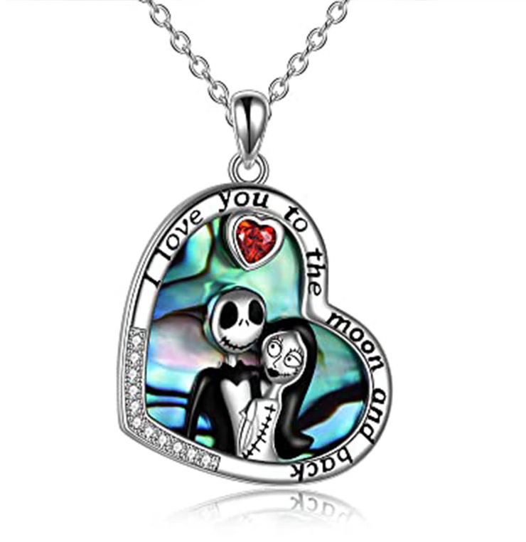 Jack and Sally Skellington Heart Necklace