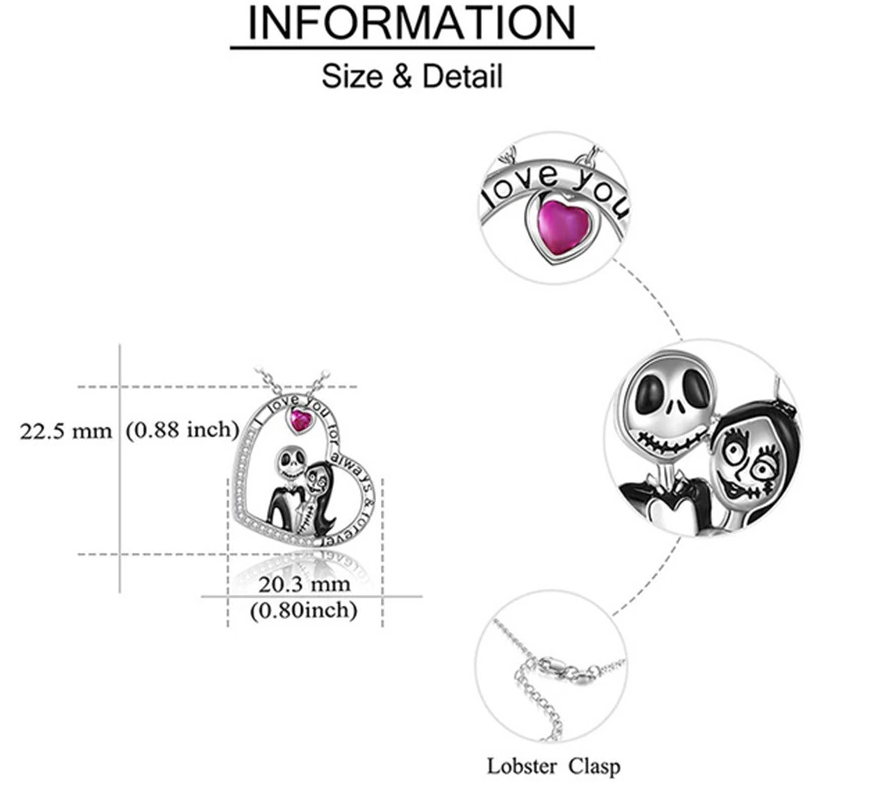 Jack and Sally Skellington Heart Necklace
