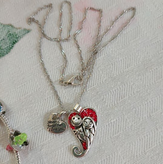 Jack and Sally Skellington Never Forget Heart Necklace