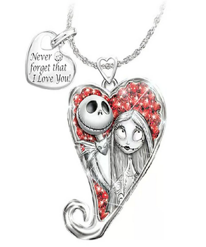 Jack and Sally Skellington Never Forget Heart Necklace