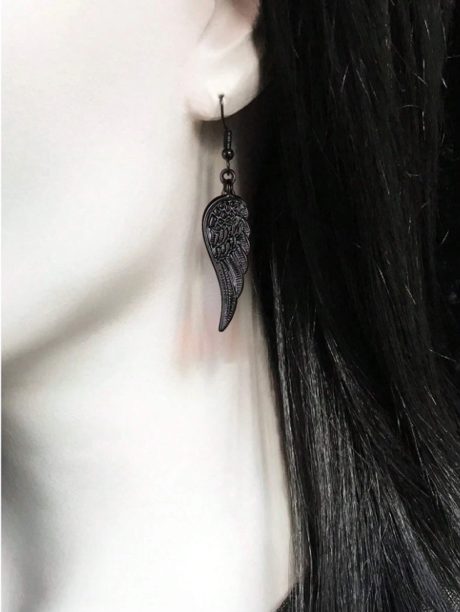 Gothic Dark Angel Wings Drop Earrings