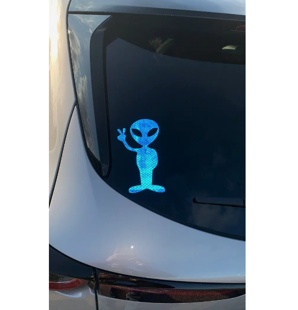 Reflective Alien Decal / Sticker (Blue or Red)