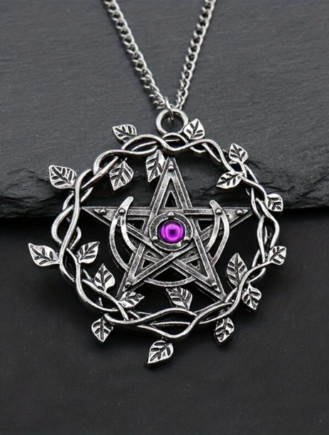 Pentagram Vines Crescent Necklace