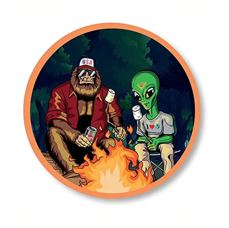 Sasquatch / Bigfoot & Alien Sharing a Campfire Decal