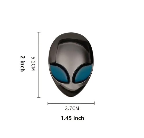 3D Dark Gray Alien UFO Full Metal Head Auto Badge