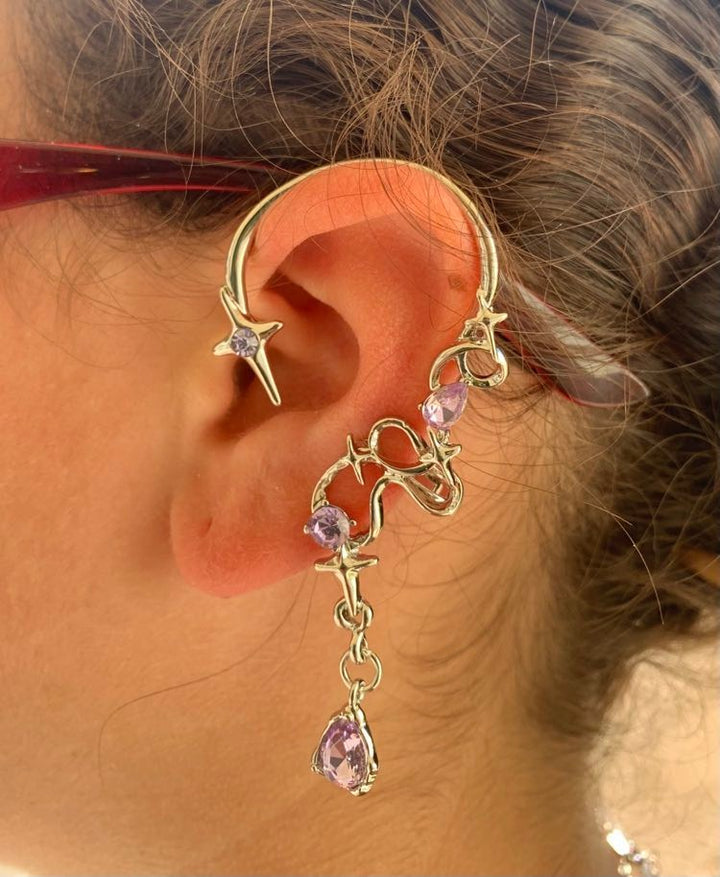 Pink / Purple Rhinestone Left Ear Wrap