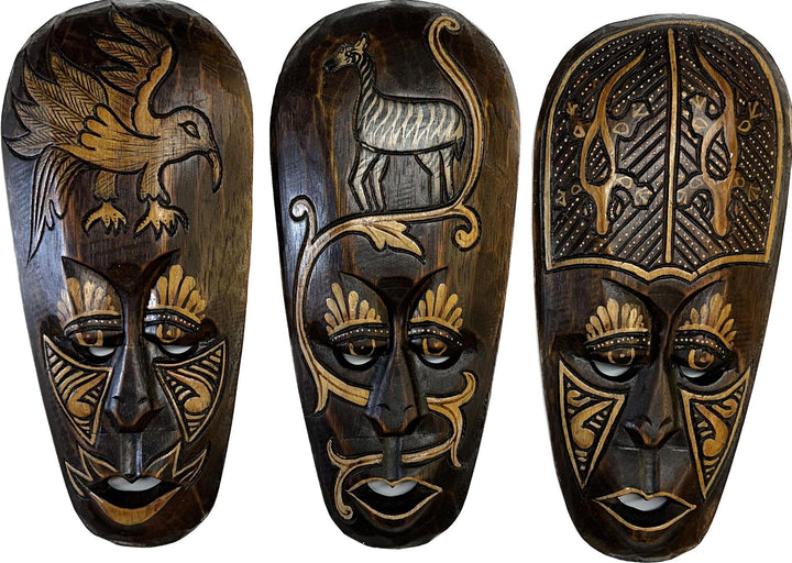 African Totem Mask - Wood Carved - Hand Painted 12" Style B