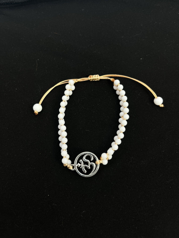 "OM" Sacred Symbol Natural White Onyx 4mm Stone Bracelet (2 Types)