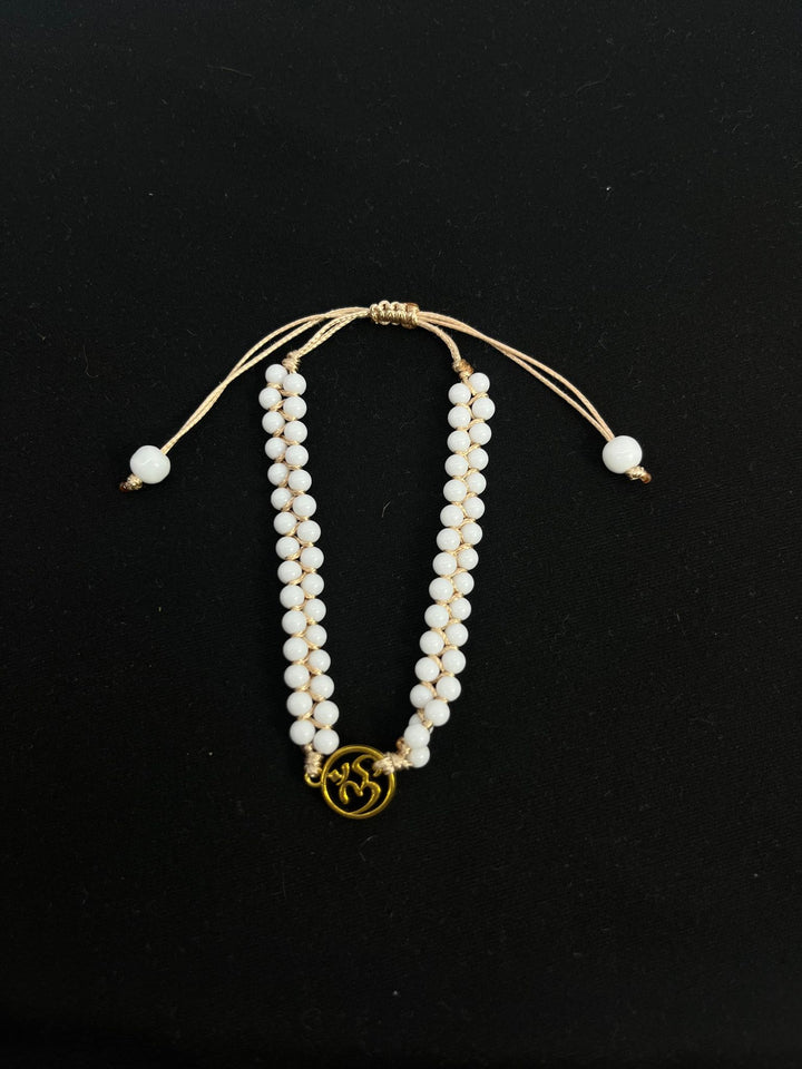 "OM" Sacred Symbol Natural White Onyx 4mm Stone Bracelet (2 Types)