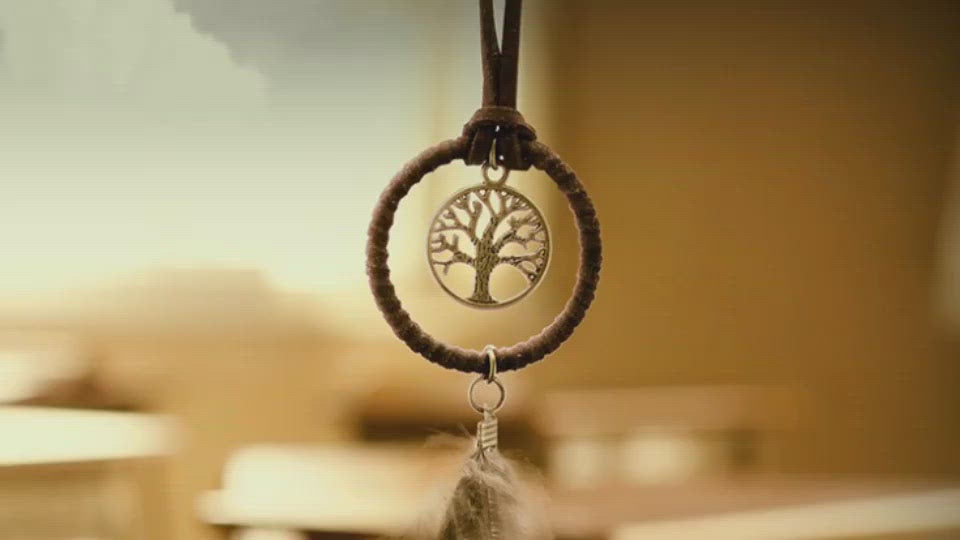 Tree Of Life Dreamcatcher With Natural Feathers Keychain