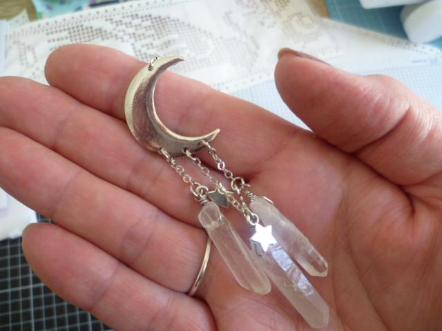 Witchy Crystal Crescent Moon Quartz Earrings