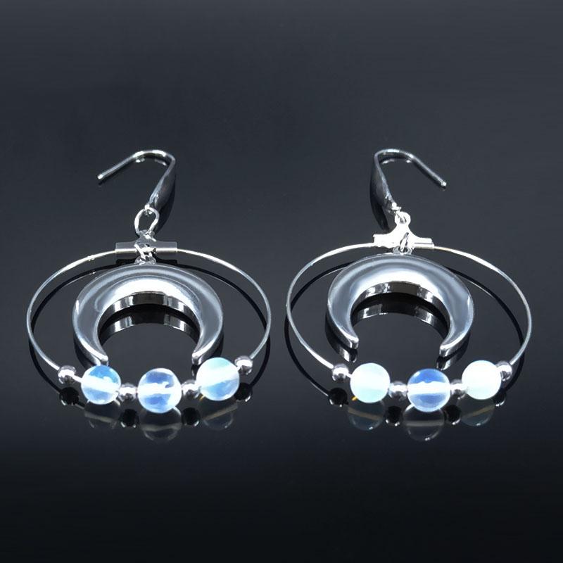 Moon Opal Stainless Steel Earrings with Moon Crescent