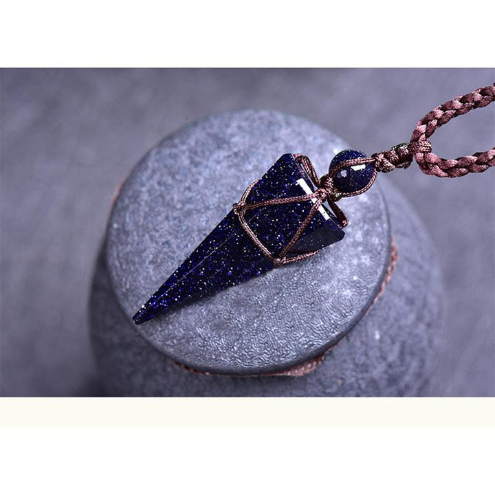 Blue Sandstone Cone Shaped Pendant Necklace