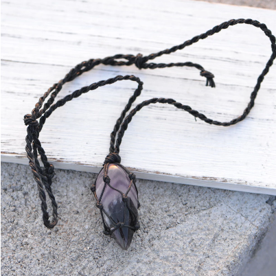 Natural Amethyst Stone Hemp Rope Necklace